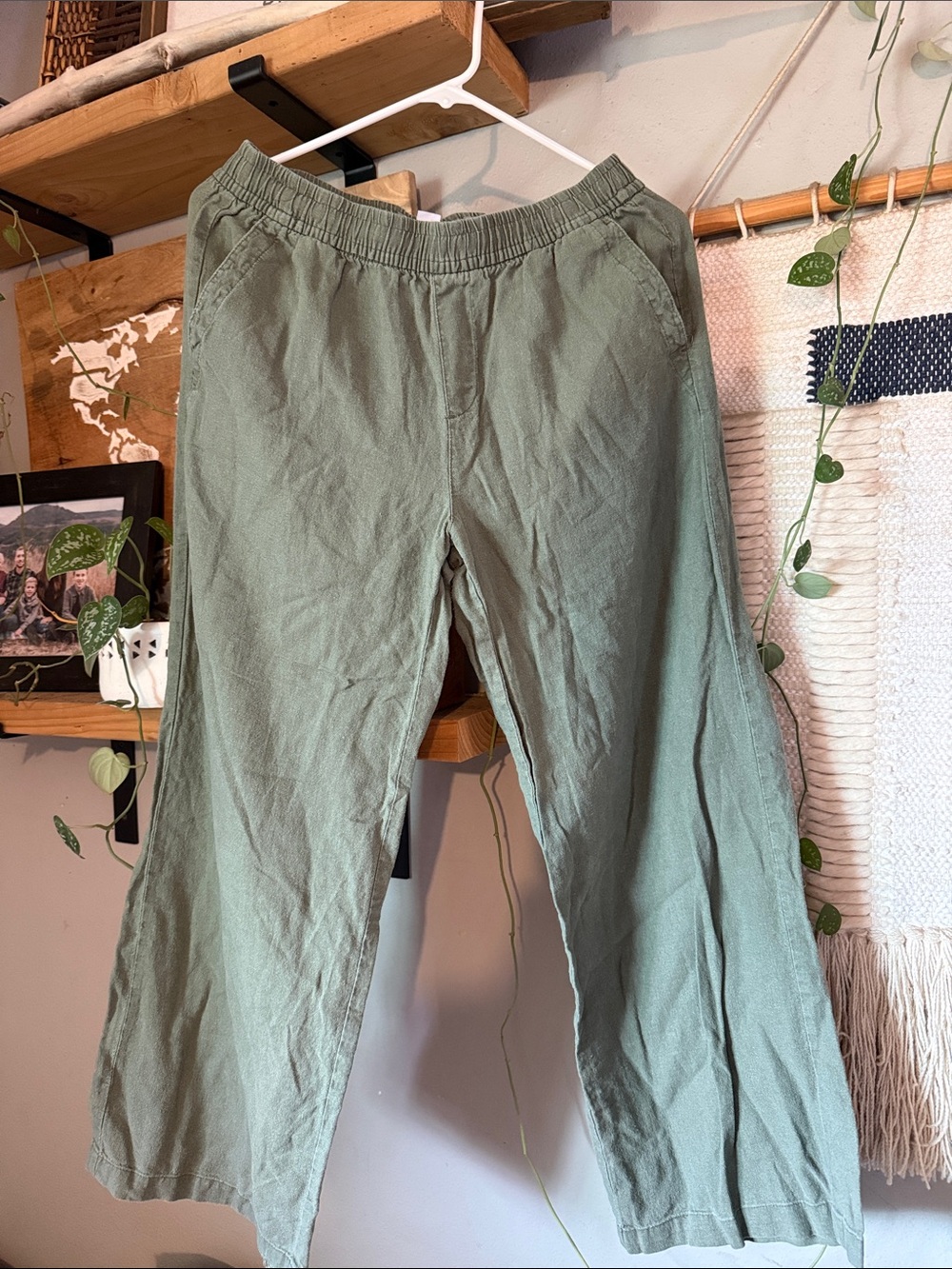 Old Navy Men's Olive Green Linen-Blend Casual Pants